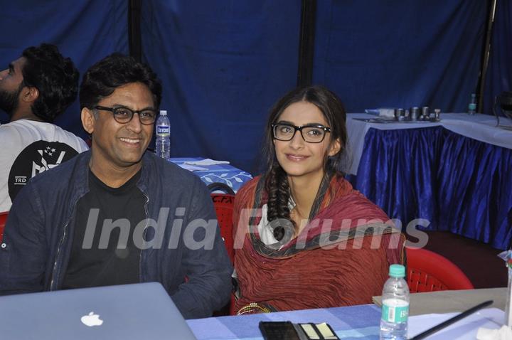 Sonam Kapoor and Ram Madhvani at snapped at Mehboob Studios