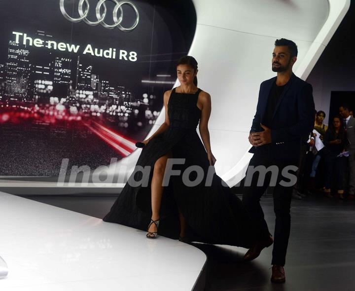 Bollywood Beauty Alia Bhatt and Cricket Star Virat Kohli at Auto Expo 2016 in Delhi