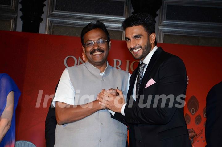 Ranveer Singh poses with the Minister at Toronto's MOU with Film City