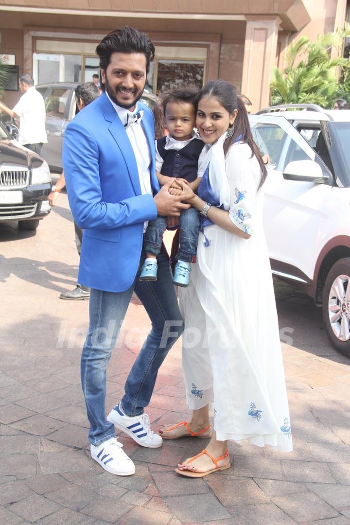 Captured! Genelia & Riteish Pose for media With Son Riaan at Arpita Khan's Baby Shower Ceremony