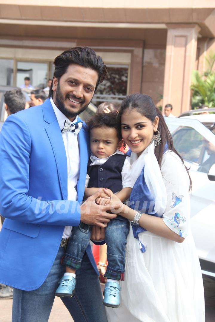 Retiesh Deshmukh and Genelia Dsouza with cutie Riaan at  Arpita Khan's Baby Shower  Ceremony!