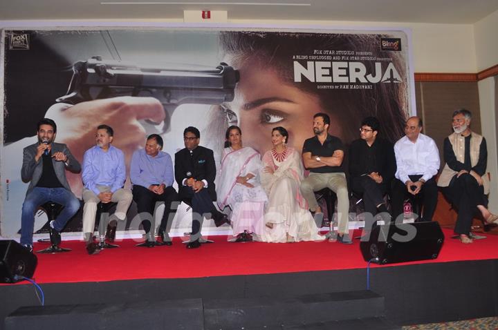 Cast of 'Neerja' with Neerja Bhanot's real brothers at Promotional Event of the film