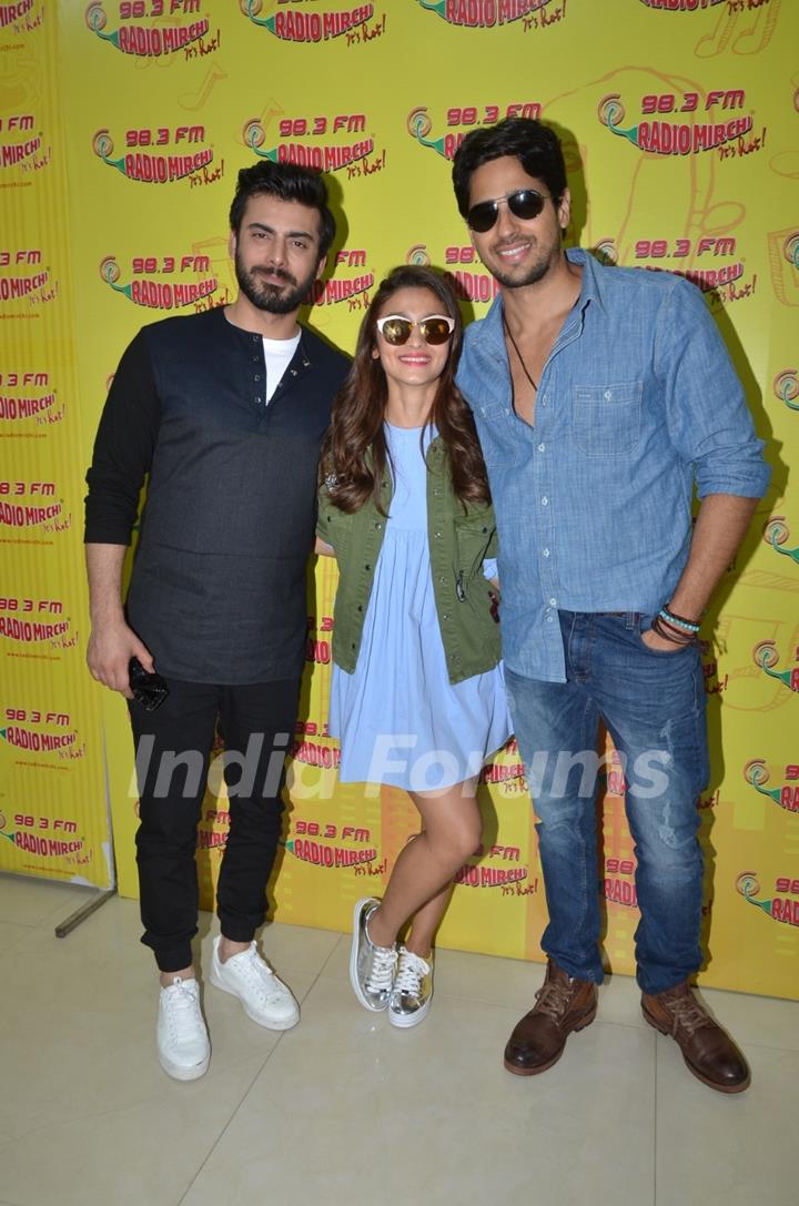 Sidharth Malhotra, Fawad Khan and Alia Bhat for Promotions of 'Kapoor & Sons' at Radio Mirchi