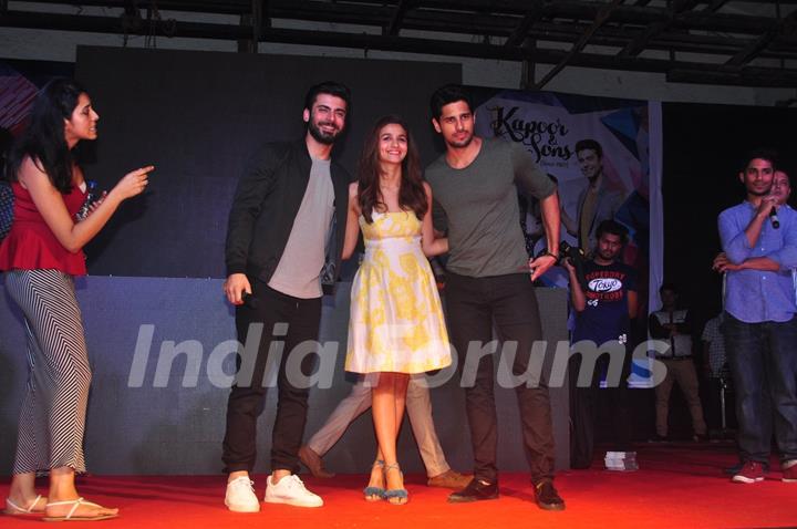 Fawad Khan, Alia Bhatt and Sidharth Malhotra at Mithibai college for promotions of Kapoor & Sons