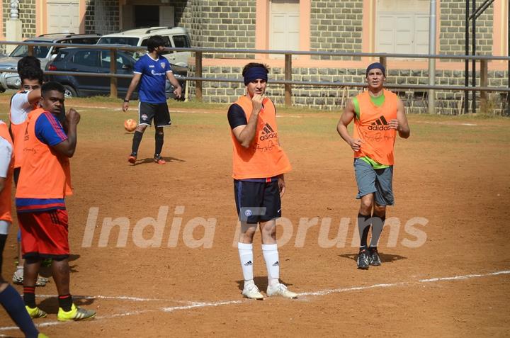 Snapped: Ranbir Kapoor and Dino Morea Practicing Soccer!