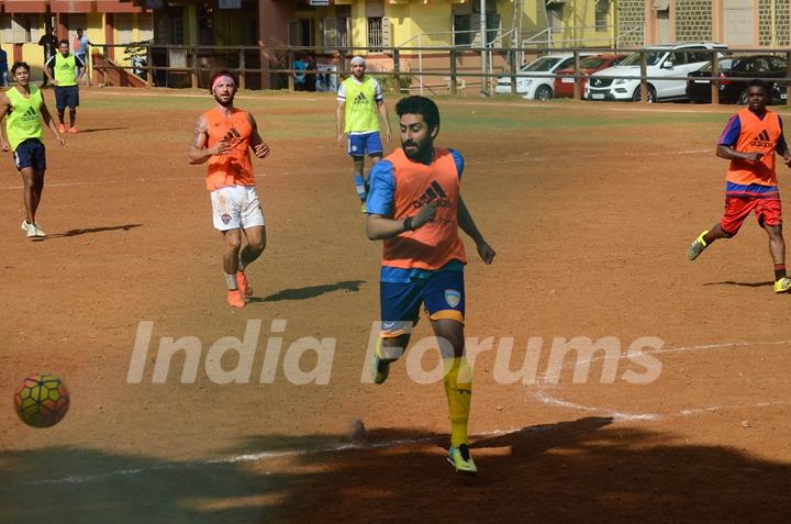 Snapped: Abhishek Bachchan Practicing Soccer!