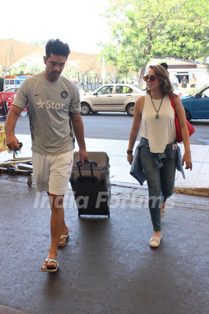 Hazel Keech with Angad Bedi Snapped at Airport