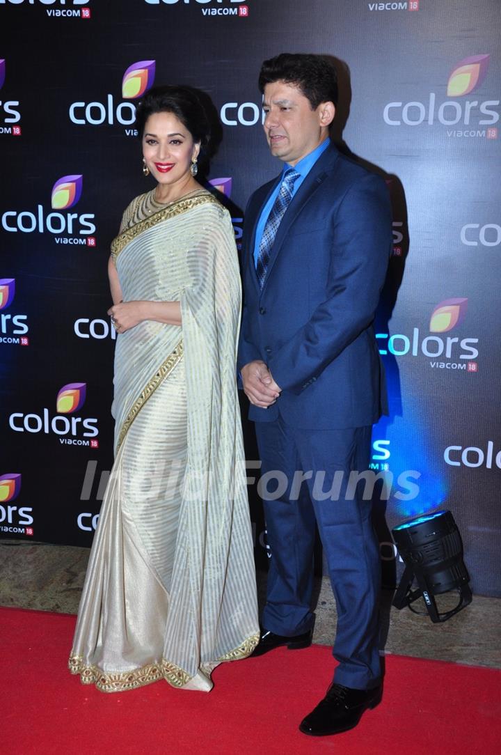 Madhuri Dixit Nene with Husband at Colors TV's Red Carpet Event