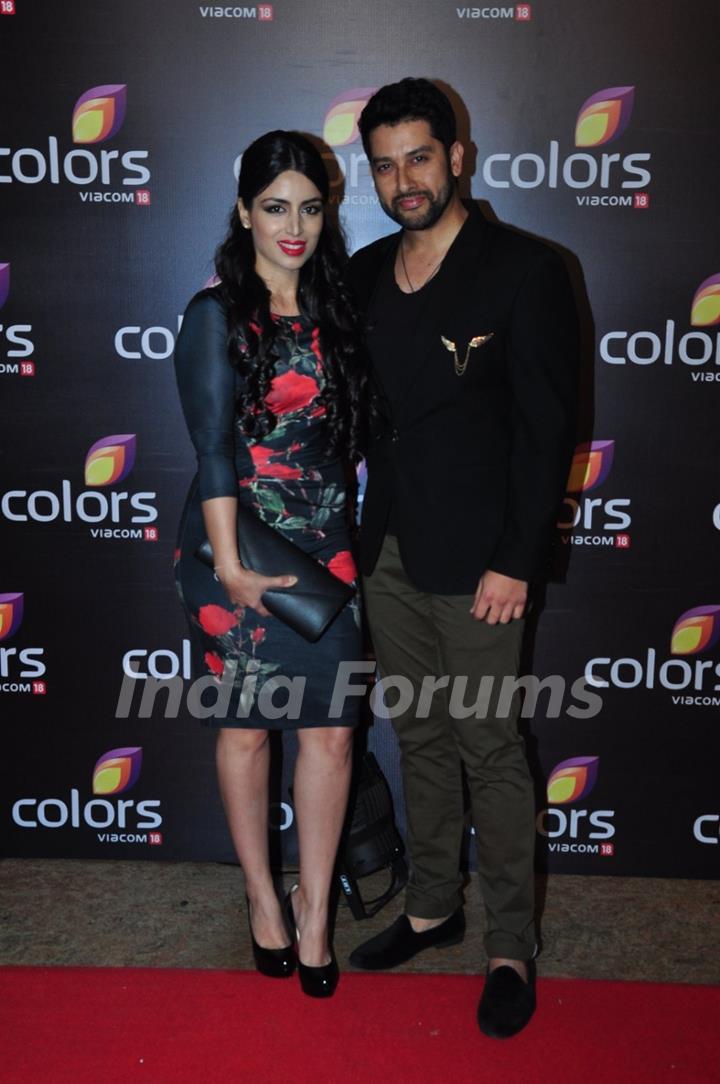 Aftab Shivdasani with Wife Nin Dusanj with at Colors TV's Red Carpet Event