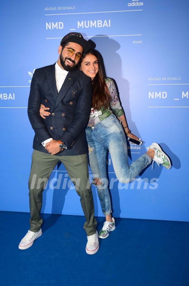 Ayushmann Khurrana with Aditi Rao Hyadri at Adidas Launch