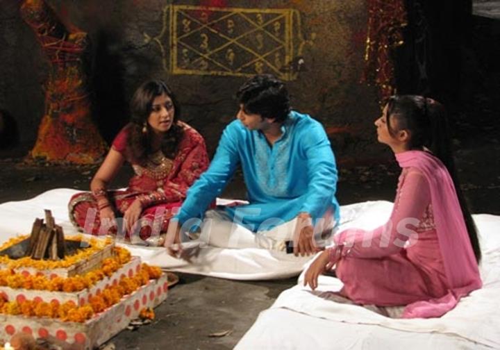 Sumit and Kumkum sitting for doing puja