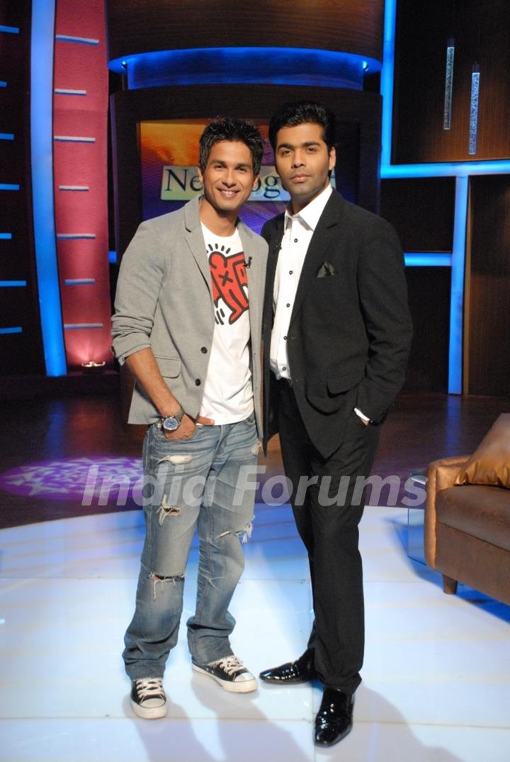 Shahid Kapoor with Karan Johar on Lift Kara De