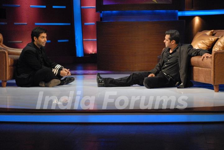Karan Johar and Salman Khan in tv show Lift Kara De