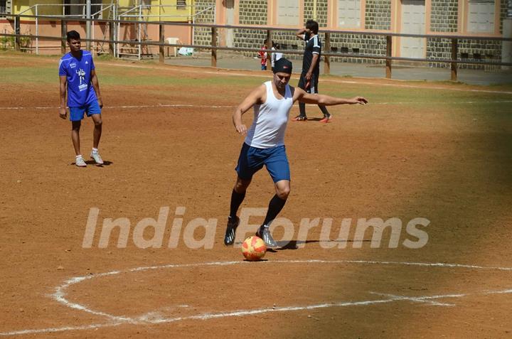 Dino Morea and Raj Kundra Snapped Playing Football