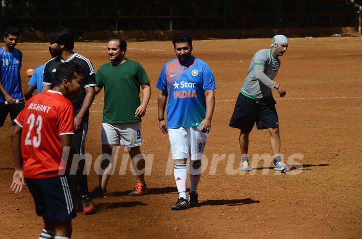 Dino Morea and Raj Kundra Snapped Playing Football