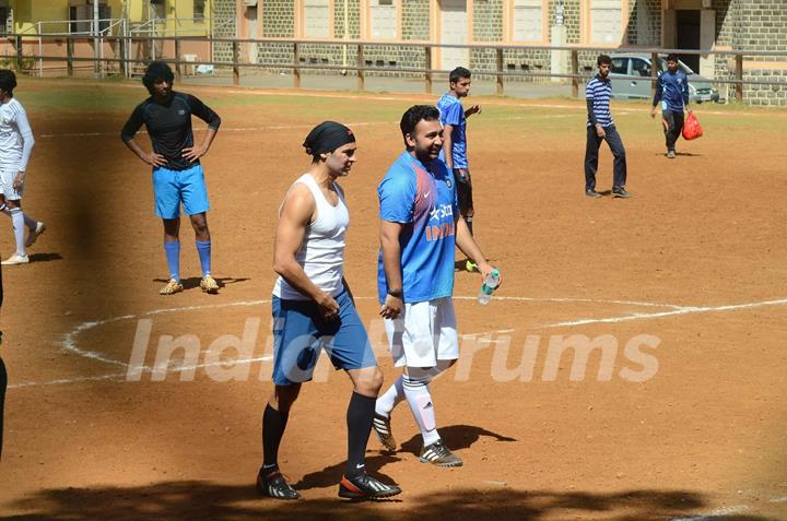 Dino Morea and Raj Kundra Snapped Playing Football