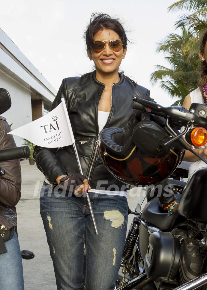 Sonali Kulkarni rides on a Harley Davidson Bike