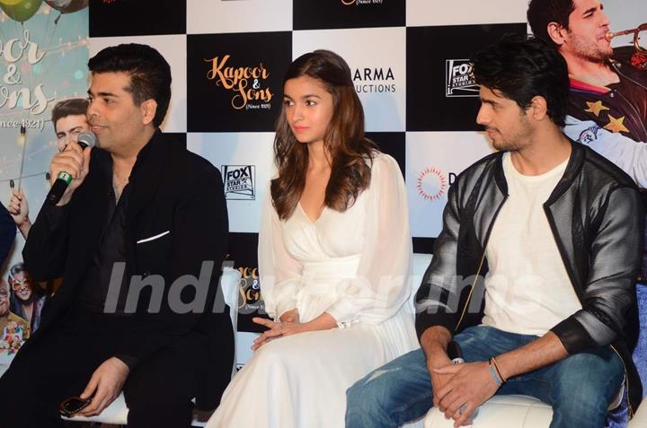 Karan Johar, Alia Bhatt and Sidharth MalhotraKapoor and Sons Success Meet