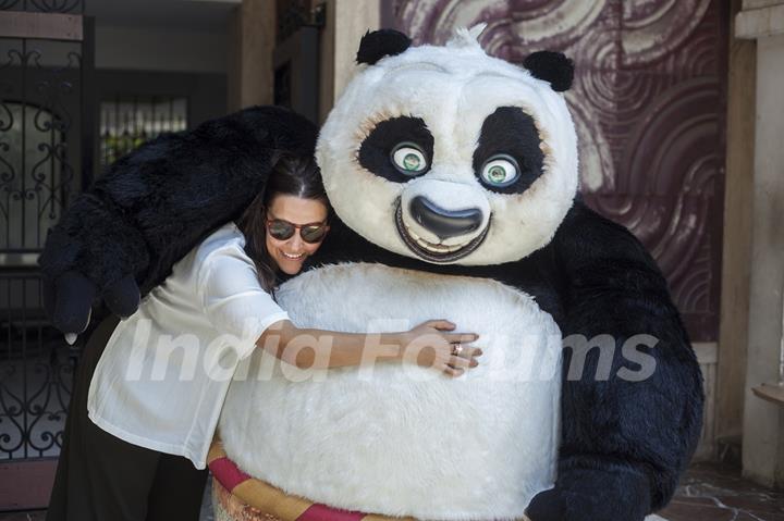 Neha Dhupia Hugs the fat and cute Kung Fu Panda's PO