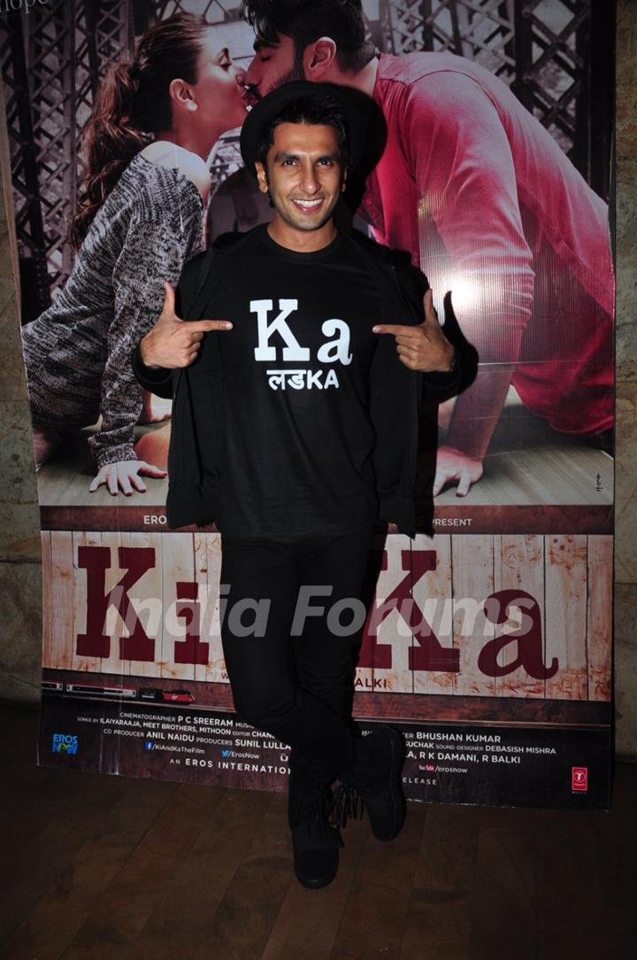 Ranveer Singh at Special Screening of 'Ki and Ka'