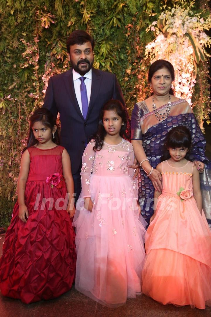 Chiranjeevi Poses with wife at Daughter's Wedding Reception!