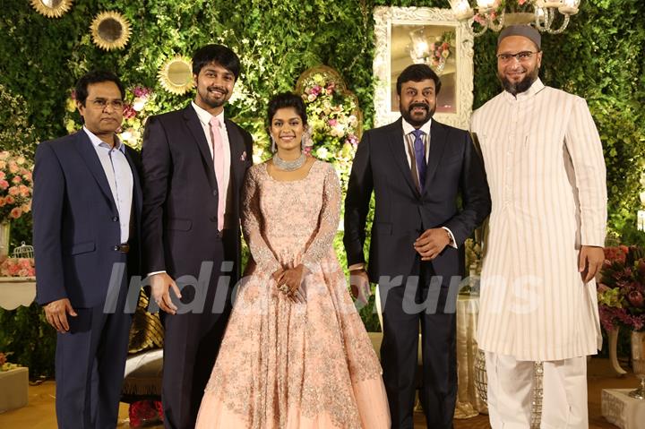 L-R: Couple and Chiranjeevi with Asaduddin Owaisi!