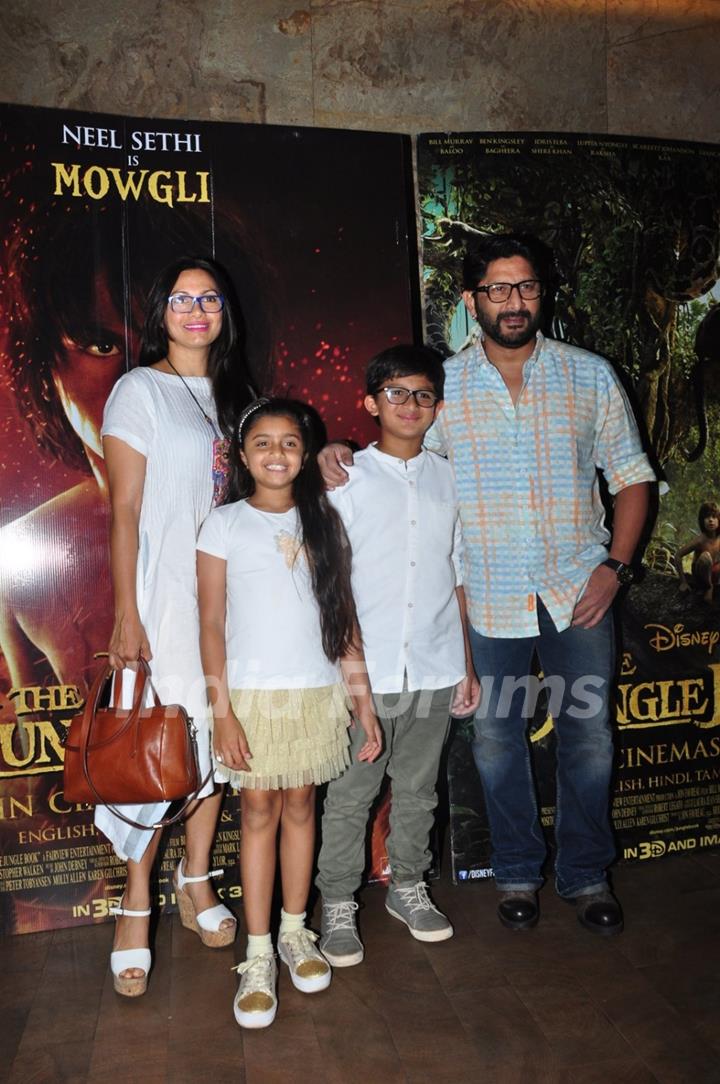 Arshad Warsi with wife VJ Maria Goretti and children at Special Screening of 'The Jungle Book'