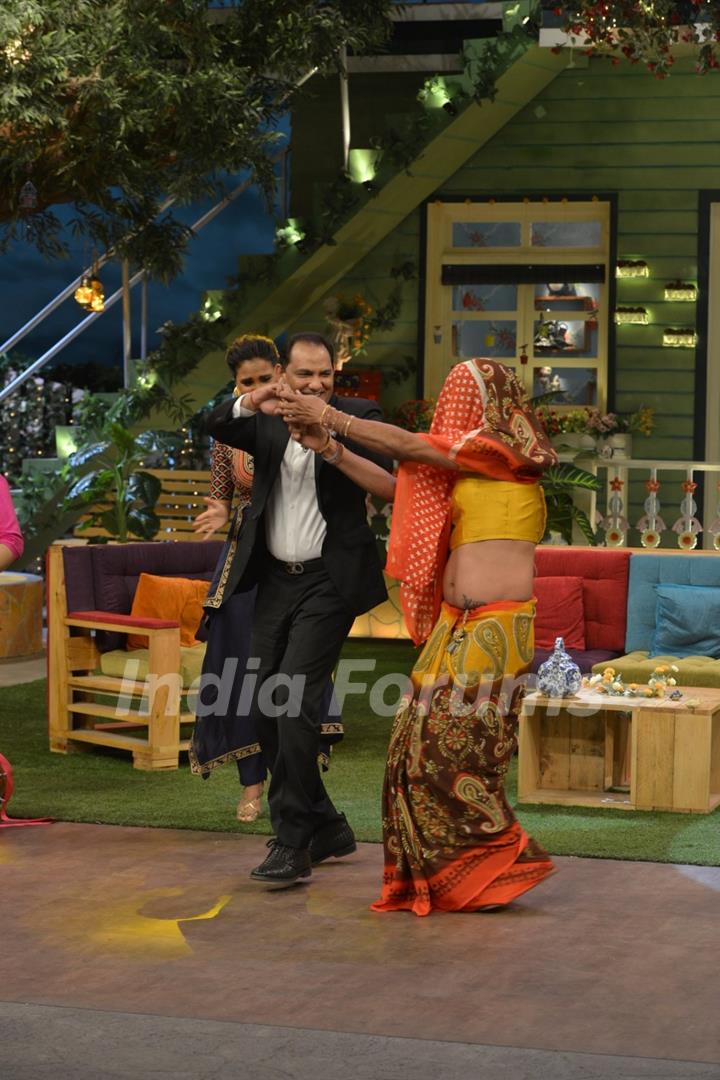 The M. Azharuddin dance with Sunil Grover during Promotions of 'Azhar' on 'The Kapil Sharma Show'