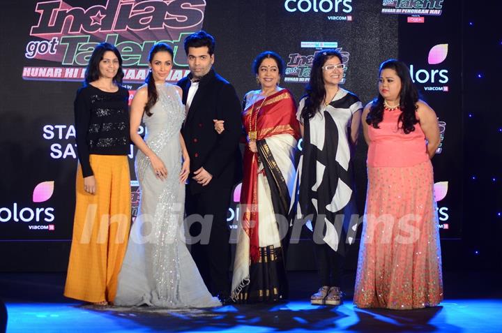 Malaika Arora Khan, Karan Johar, Bharti Singh and Kirron Kher at the Launch Of the show 'India's Got