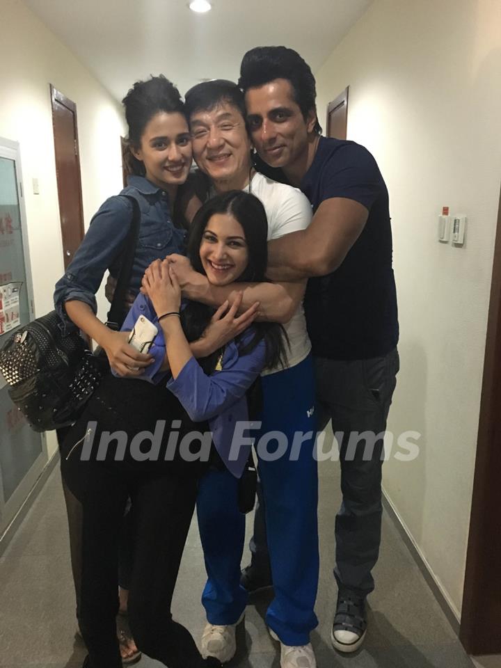 Amyra Dastur and Sonu Sood with Jackie Chan