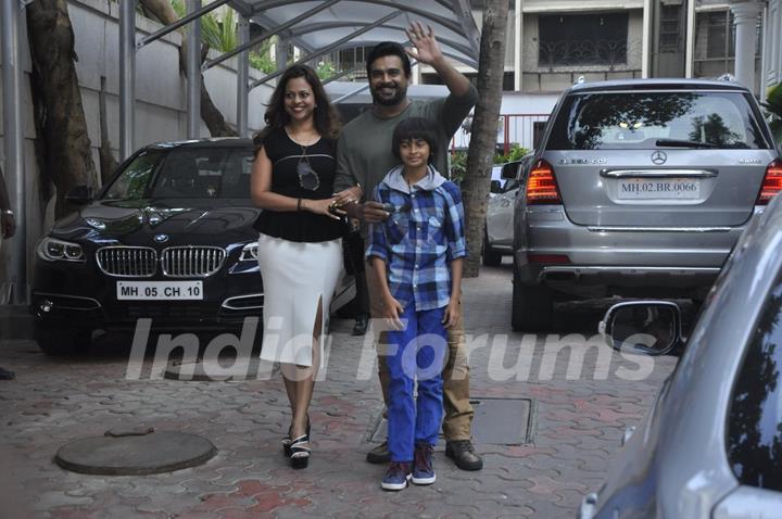 R Madhavan with wife & kid at Shilpa Shetty's Son 'Vivan's' 4th Birthday Celebrations