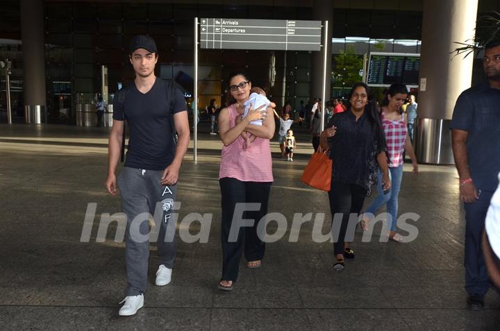 Alvira Khan Agnihotri and Arpita Khan Sharma with Baby Ahil Snapped at Airport