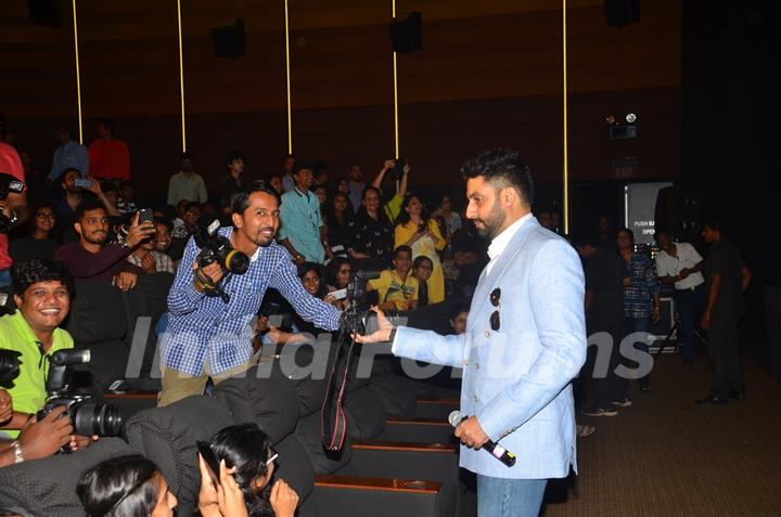 Abhishek Bachchan takes a camera from Media at Press Meet of 'Housefull 3'