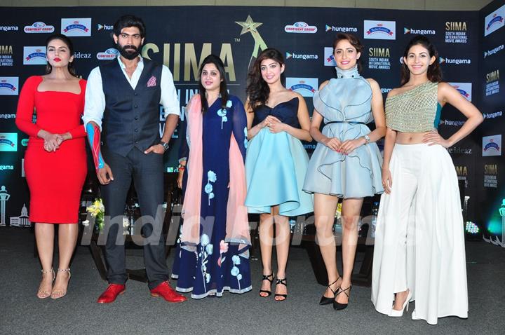 Huma Qureshi, Rana Daggubati and Amyra Dastur at Press Meet of 'SIMA Awards'