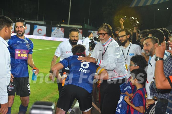 Ranbir Kapoor takes blessings from Amitabh Bachchan at the Soccer Match !