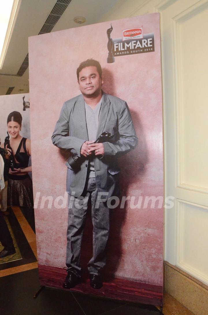 A. R Rahman's Standee displayed at Press Meet of South Filmfare Awards 2016