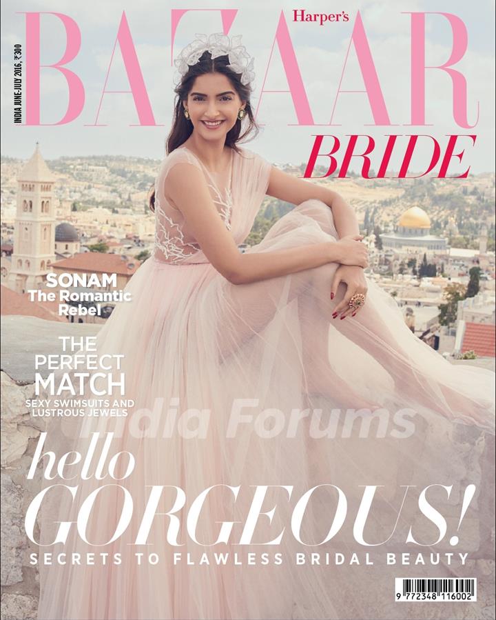 Sonam Kapoor on the cover of Harper's Bazaar Bride
