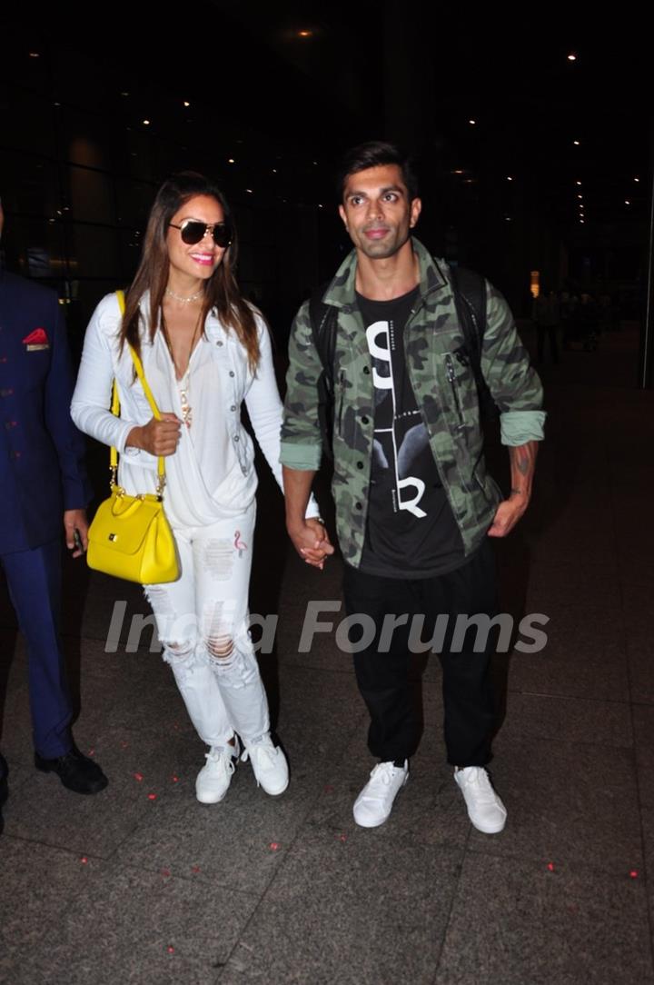 Karan Singh Grover and Bipasha Basu at Airport