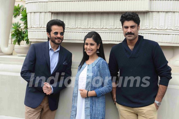 Anil Kapoor, Sikander Kher & Sakshi Tanwar poses for media at Promotions of '24 Season 2' Show