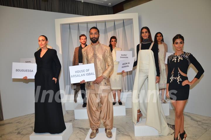 Pooja Hegde poses with the models at International Woolmark Prize, Mumbai event