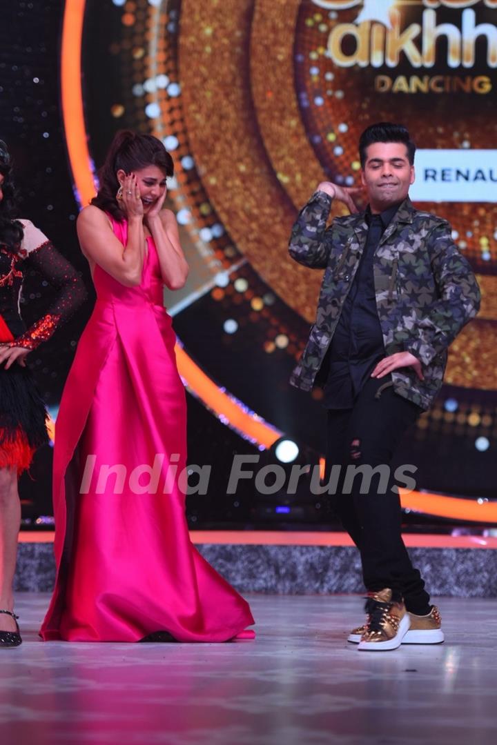 Karan Johar and Jacqueline Fernandes on the sets of 'Jhalak Dikhlaa Jaa'