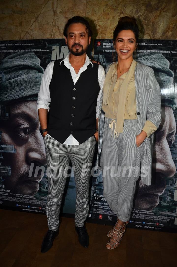 Actors Deepika Padukone and Irrfan Khan at the special screening of 'Madaari'