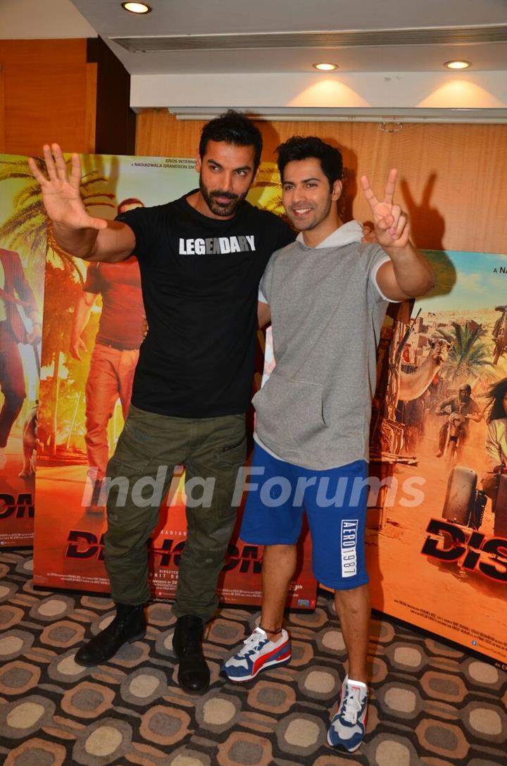 John Abraham and Varun Dhawan during Promotions of Dishoom!