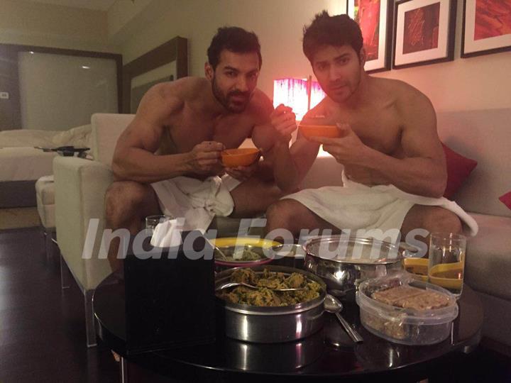 Varun Dhawan and John Abraham bonding over food