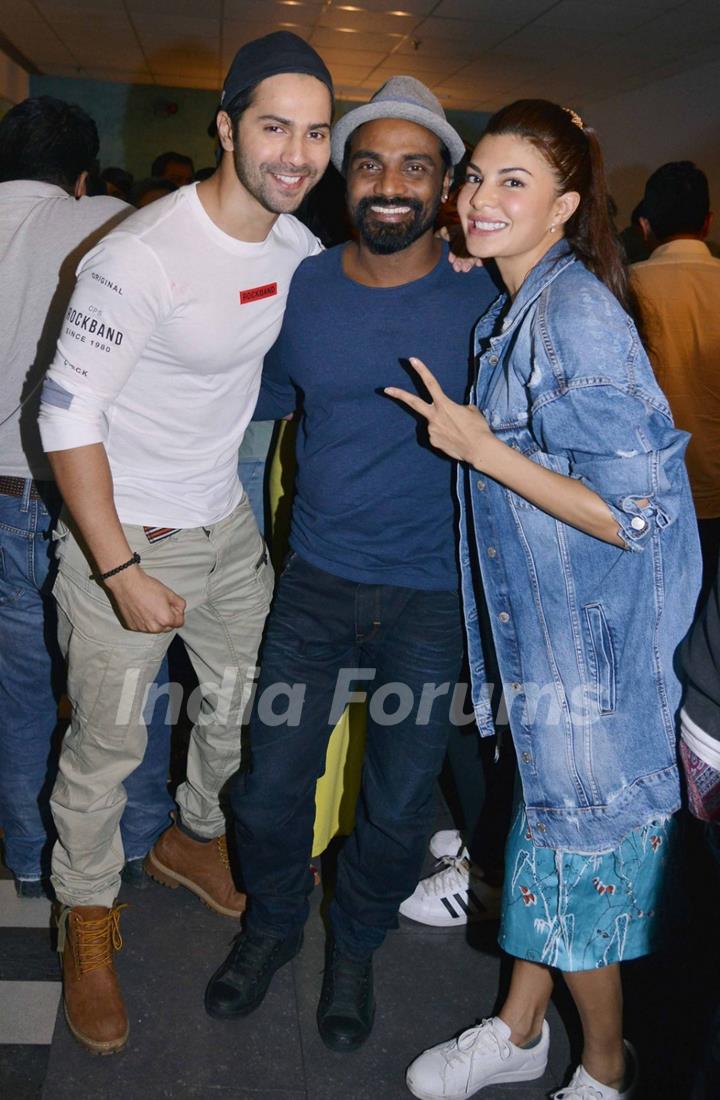 Jacqueline Fernandes, Varun Dhawan and Remo Dsouza at Special screening of the film 'Dishoom'