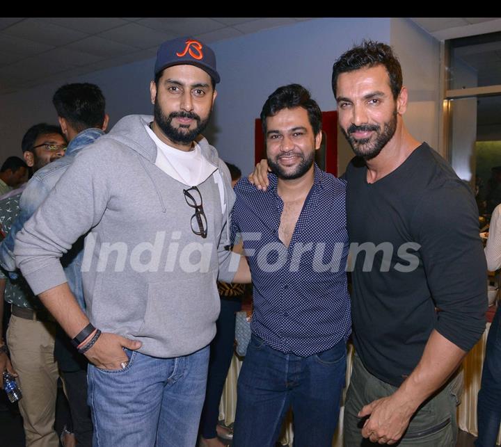 Abhishek Bachchan, Ali Abbas Zafar and John Abraham at Special screening of the film 'Dishoom'