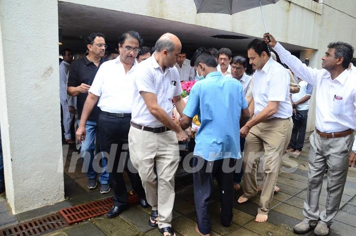 Sooraj Barjatya at Funeral of Rajat Barjatya