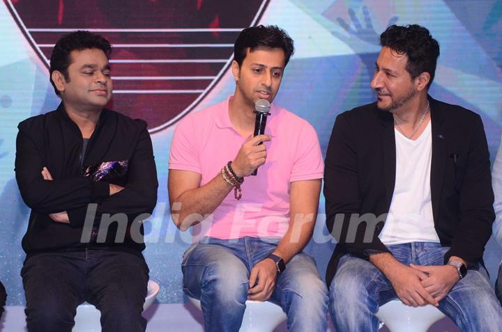 A.R. Rahman, Sulaiman Merchant and Salim Merchant at Qyuki musical collaboration with YouTube event