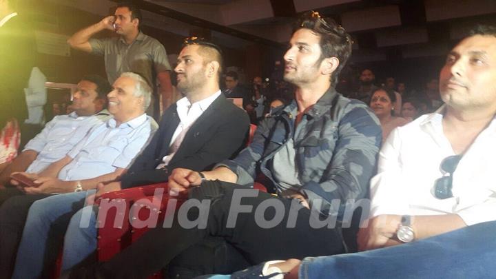 Sushant and Dhoni at Trailer launch of movie 'MS Dhoni: The Untold Story' in Delhi