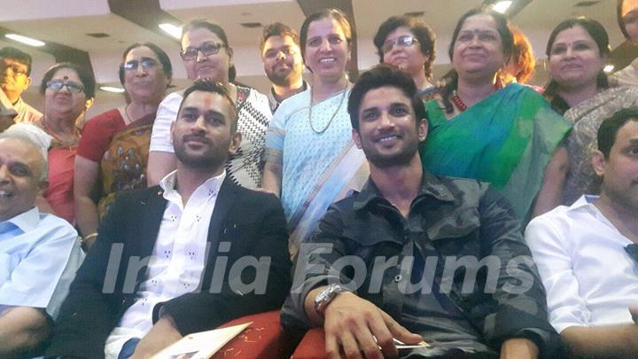 Sushant and Dhoni at Trailer launch of movie 'MS Dhoni: The Untold Story' in Delhi